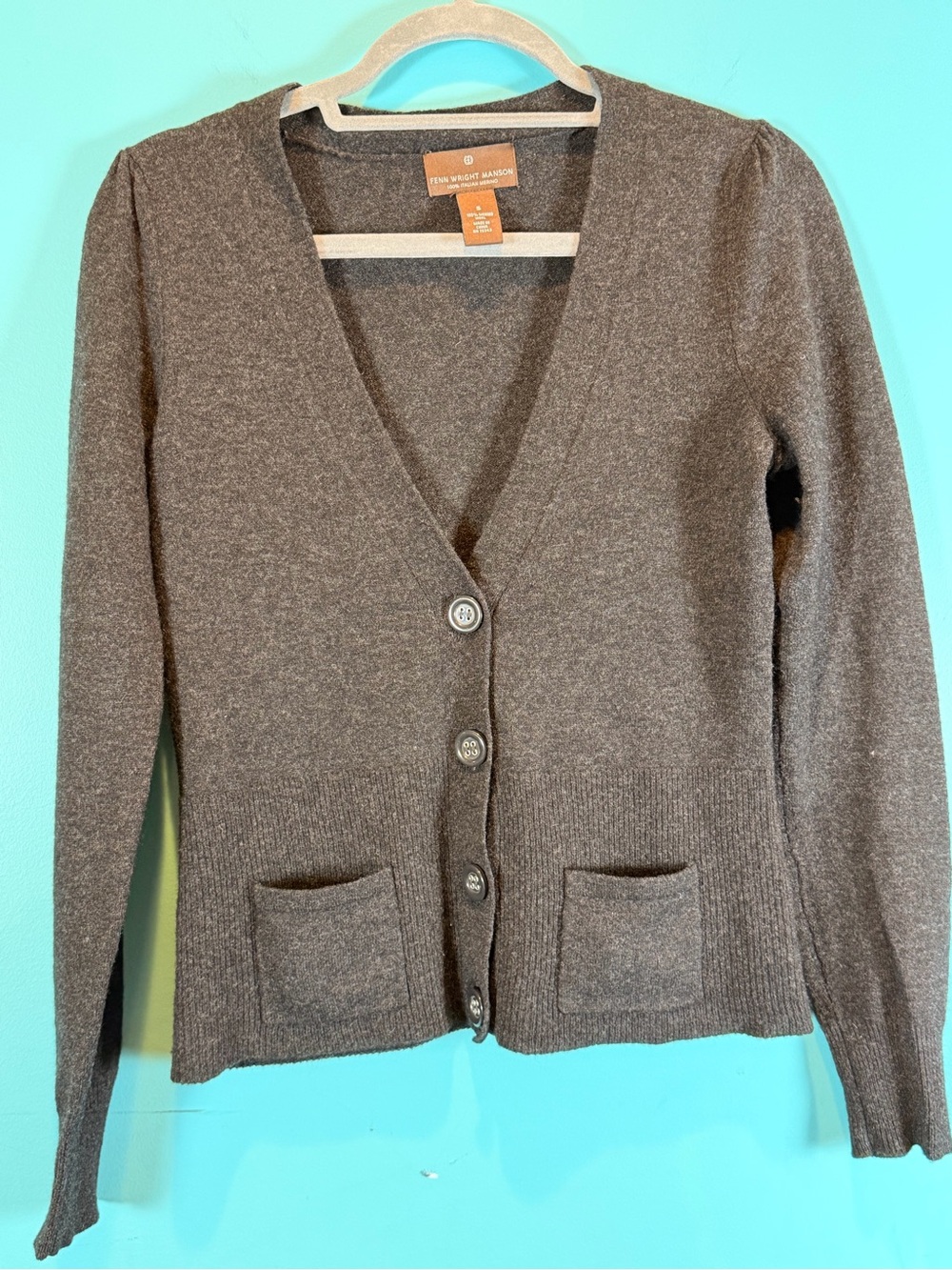 Merino Wool Women's Heather Gray V-Neck Button Front Cardigan